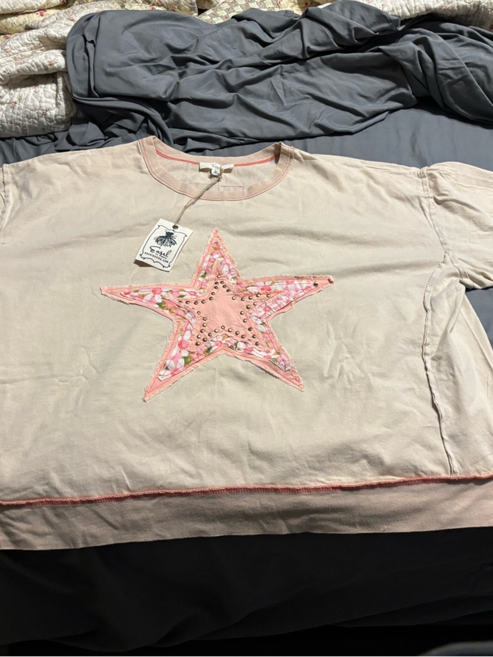 Easel Pink star Patchwork Top